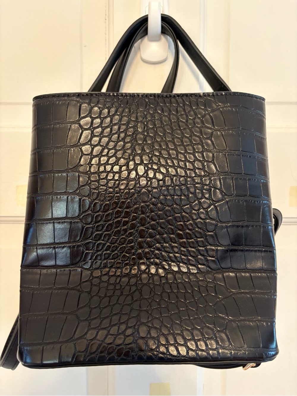 Aota Elena Croc-Embossed Black Reversible Crossbody Tote HandBag